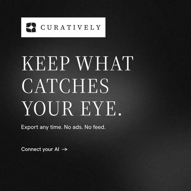 Instagram post for Curatively: "Keep what catches your eye." Minimal luxury style, announce layout, dark palette in black, grey.