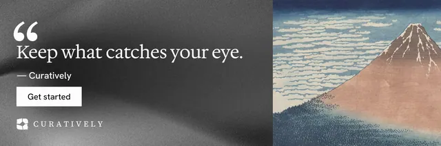 X header for Curatively: "Then build from it." Swiss style, quote layout, dark palette in grey, black.