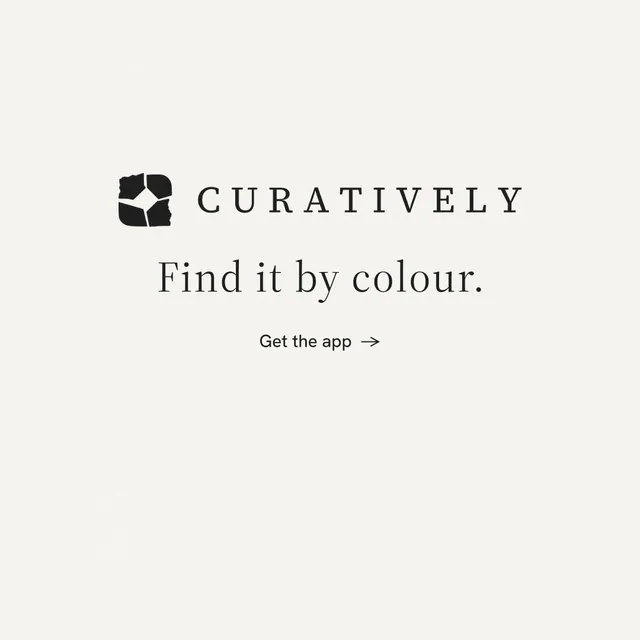 Instagram post for Curatively: "Find it by colour." Minimal luxury style, logo hero layout, light palette in white.