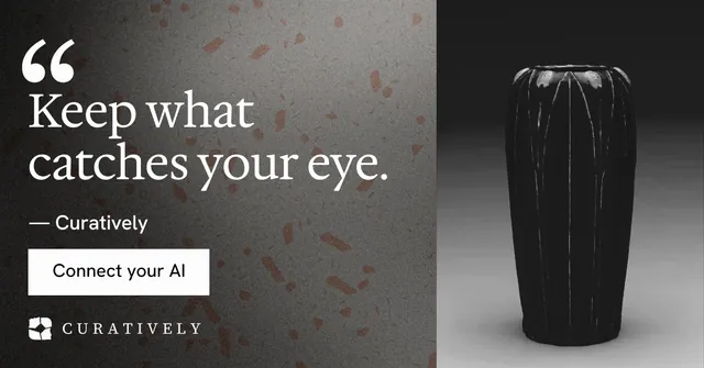 Social ad for Curatively: "Saved, sorted and yours." Swiss style, quote layout, dark palette in grey, black.