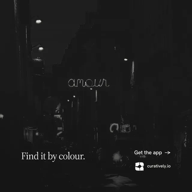 Instagram post for Curatively: "Find it by colour." Editorial style, image led layout, dark palette in black.