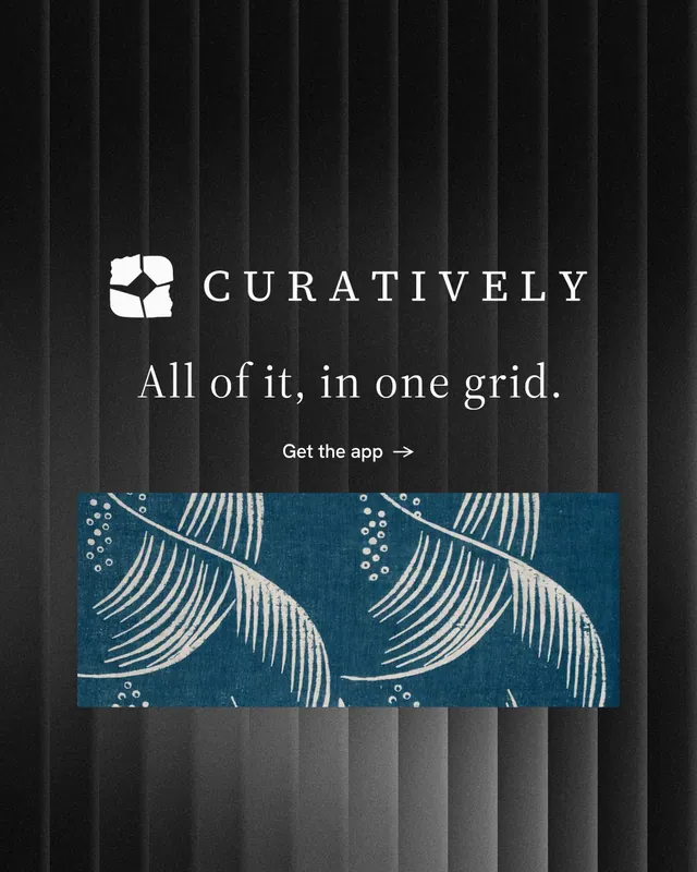 Instagram portrait post for Curatively: "All of it, in one grid." Minimal luxury style, logo hero layout, dark palette in black, grey.
