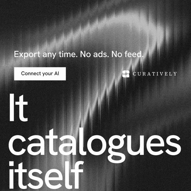 Instagram post for Curatively: "Private until you choose." Swiss style, oversized layout, dark palette in black, grey, white.