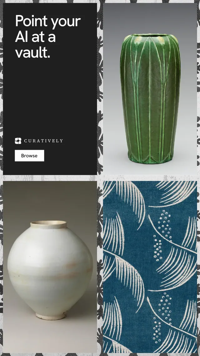 Instagram story for Curatively: "Point your AI at a vault." Swiss style, collage layout, light palette in grey, black, white.