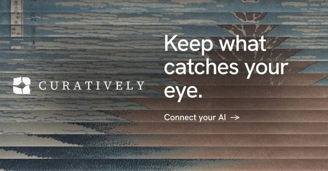 Social ad for Curatively: "Keep what catches your eye." Minimal luxury style, logo hero layout, dark palette in grey.