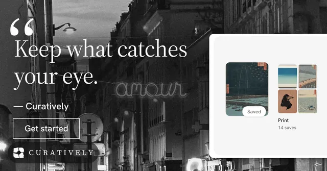 Social ad for Curatively: "All of it, in one grid." Editorial style, quote layout, dark palette in black, white, grey.