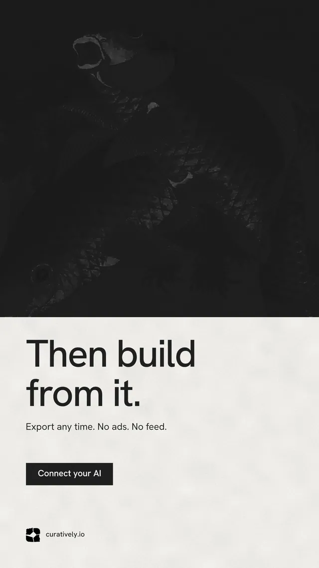Instagram story for Curatively: "Then build from it." Retro print style, bottom layout, light palette in white, black.