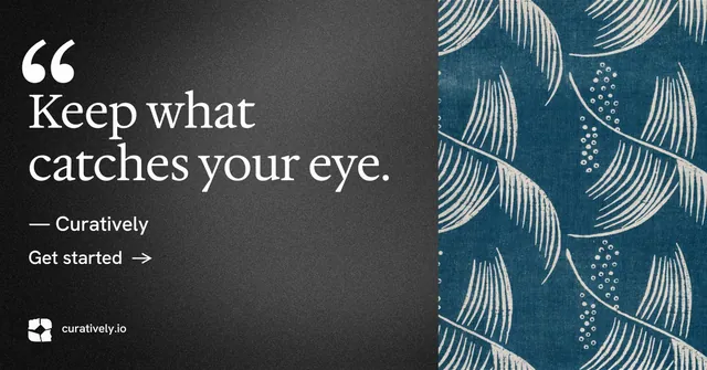 Social ad for Curatively: "Keep a vault for each thing you make." Minimal luxury style, quote layout, dark palette in black, blue, grey.