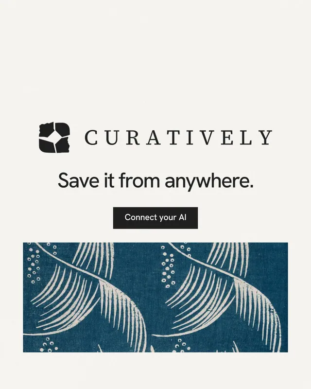 Instagram portrait post for Curatively: "Save it from anywhere." Swiss style, logo hero layout, light palette in white, grey.