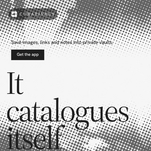 Instagram post for Curatively: "Find it by colour." Split block style, oversized layout, light palette in white, grey.
