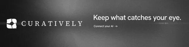 LinkedIn banner for Curatively: "Keep what catches your eye." Minimal luxury style, logo hero layout, dark palette in grey, black.