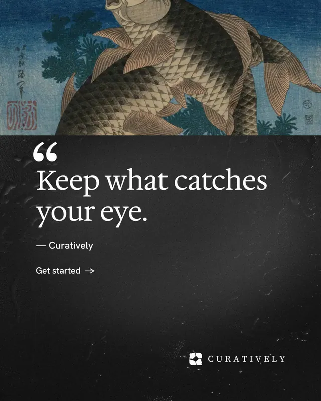 Instagram portrait post for Curatively: "Saved, sorted and yours." Minimal luxury style, quote layout, dark palette in black, grey.