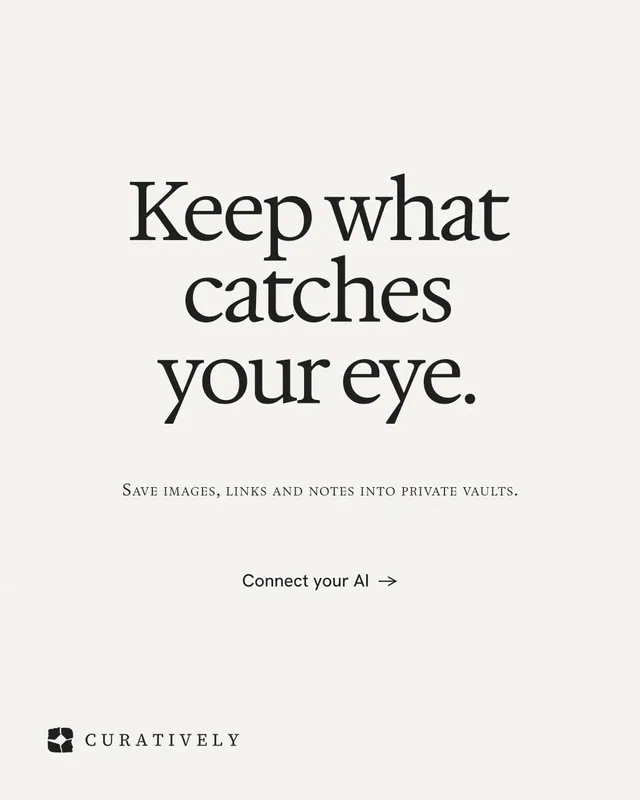 Instagram portrait post for Curatively: "Keep what catches your eye." Swiss style, smallcaps layout, light palette in white.