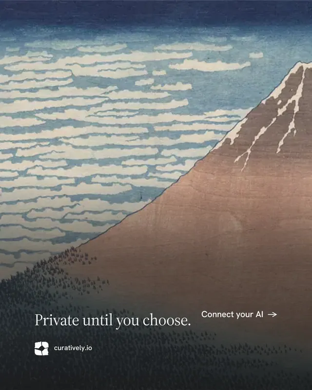 Instagram portrait post for Curatively: "Private until you choose." Minimal luxury style, image led layout, light palette in black, grey.