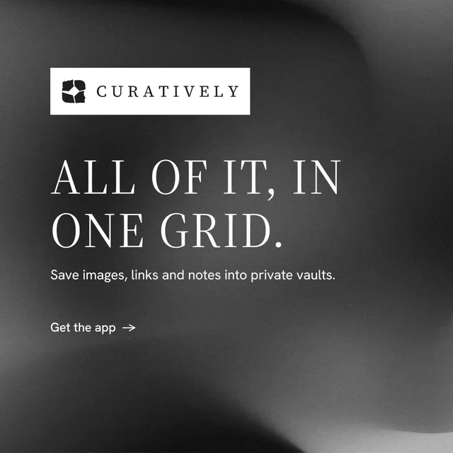 Instagram post for Curatively: "All of it, in one grid." Minimal luxury style, announce layout, dark palette in black, grey.