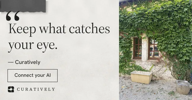 Social ad for Curatively: "Point your AI at a vault." Editorial style, quote layout, light palette in grey, white.