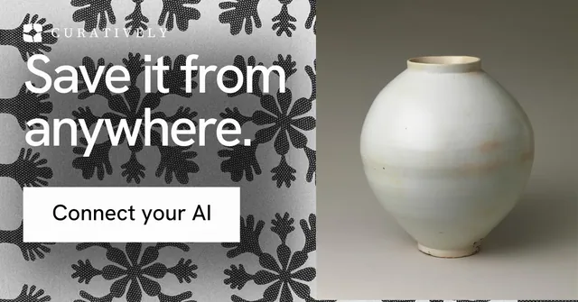 Social ad for Curatively: "Save it from anywhere." Swiss style, skeleton layout, light palette in grey, white.