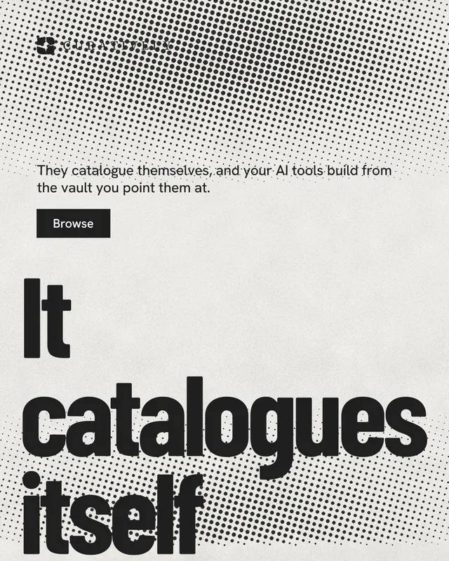Instagram portrait post for Curatively: "Private until you choose." Retro print style, oversized layout, light palette in grey, white.