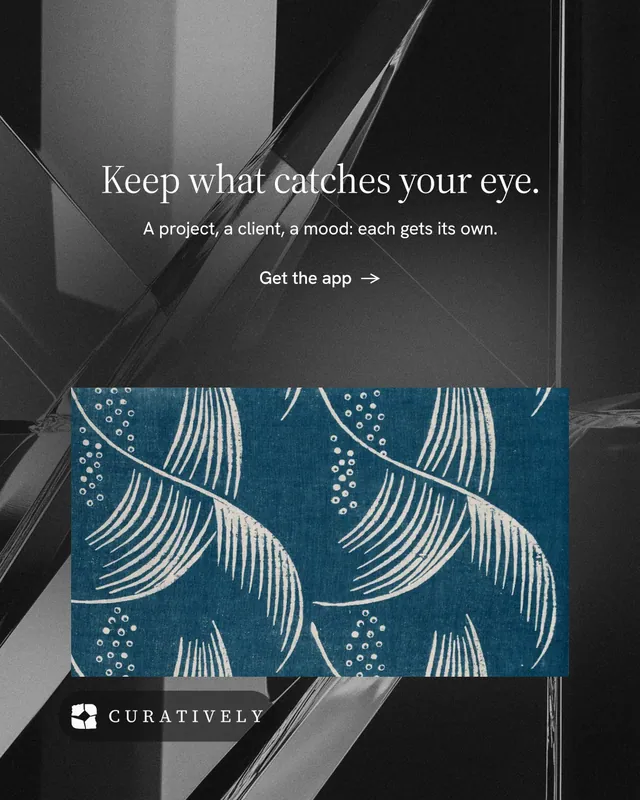 Instagram portrait post for Curatively: "Keep what catches your eye." Minimal luxury style, centred layout, dark palette in black, blue, grey.