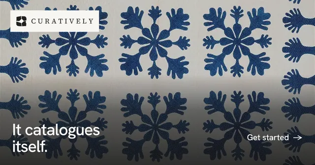 Social ad for Curatively: "It catalogues itself." Editorial style, image led layout, light palette in blue, grey.