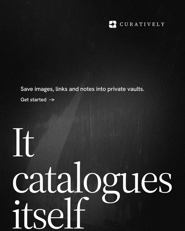 Instagram portrait post for Curatively: "Point your AI at a vault." Minimal luxury style, oversized layout, dark palette in black, grey.