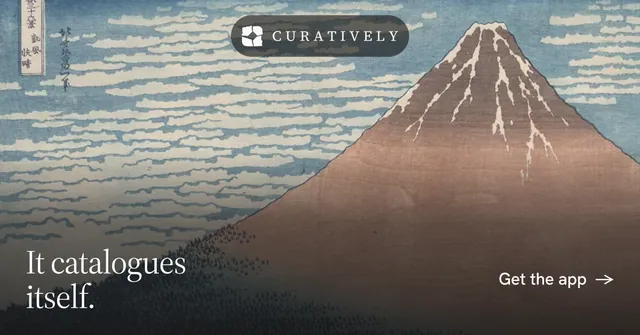 Social ad for Curatively: "It catalogues itself." Photo poster style, image led layout, light palette in black, grey.