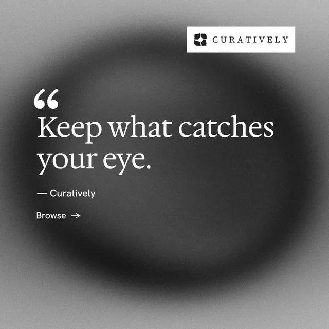 Instagram post for Curatively: "Keep a vault for each thing you make." Minimal luxury style, quote layout, dark palette in grey, black.