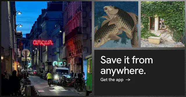 Social ad for Curatively: "Save it from anywhere." Minimal luxury style, collage layout, dark palette in grey, black.