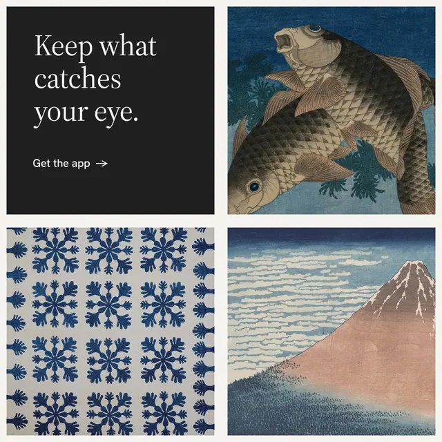 Instagram post for Curatively: "Keep what catches your eye." Minimal luxury style, collage layout, light palette in grey, black, blue.