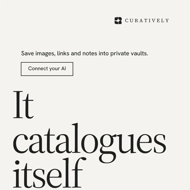 Instagram post for Curatively: "Then build from it." Editorial style, oversized layout, light palette in white, grey.
