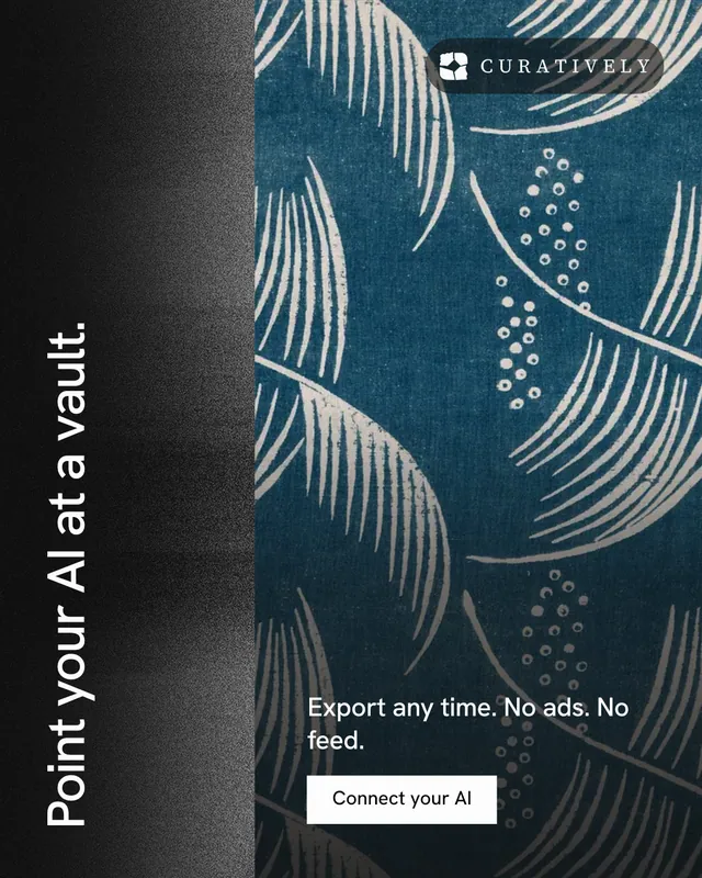 Instagram portrait post for Curatively: "Point your AI at a vault." Swiss style, vertical layout, dark palette in black, blue, grey.