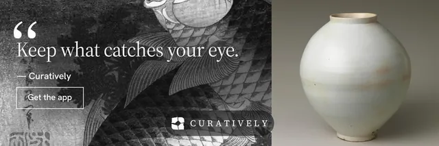 X header for Curatively: "Save it from anywhere." Editorial style, quote layout, dark palette in grey, black.