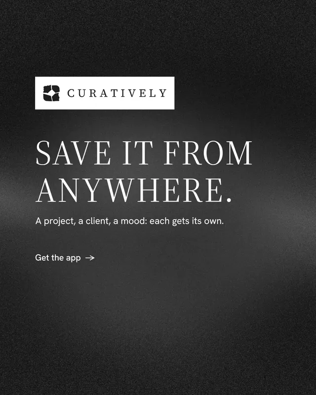 Instagram portrait post for Curatively: "Save it from anywhere." Minimal luxury style, announce layout, dark palette in black, grey.