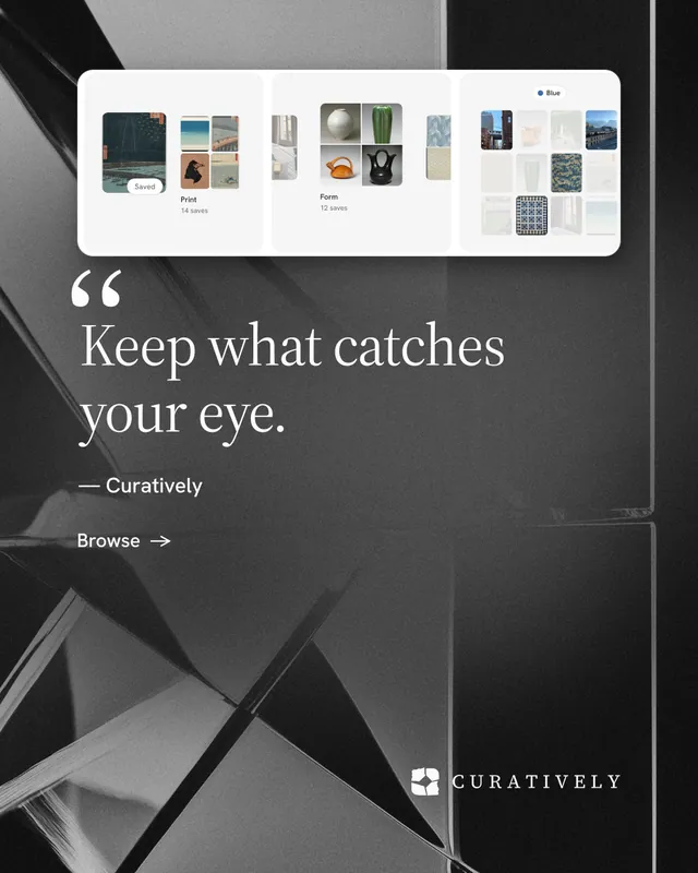 Instagram portrait post for Curatively: "Point your AI at a vault." Minimal luxury style, quote layout, dark palette in black, grey, white.