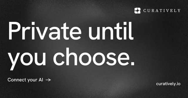 Social ad for Curatively: "Private until you choose." Minimal luxury style, poster layout, dark palette in black, grey.
