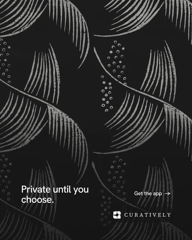 Instagram portrait post for Curatively: "Private until you choose." Editorial style, image led layout, dark palette in black, grey.