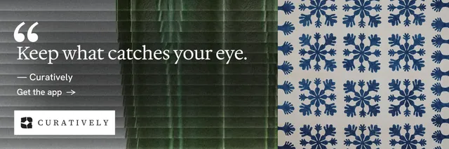 X header for Curatively: "Saved, sorted and yours." Minimal luxury style, quote layout, dark palette in black, grey.