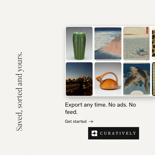 Instagram post for Curatively: "Saved, sorted and yours." Minimal luxury style, vertical layout, light palette in white, grey.