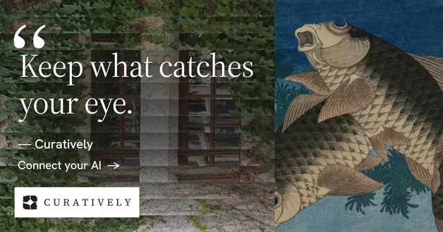 Social ad for Curatively: "It catalogues itself." Minimal luxury style, quote layout, dark palette in grey, black, teal.