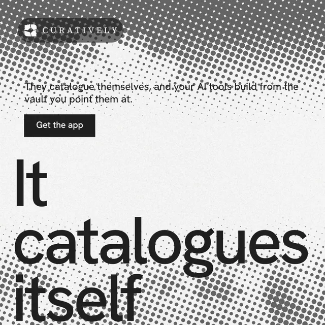 Instagram post for Curatively: "All of it, in one grid." Swiss style, oversized layout, light palette in white, grey.