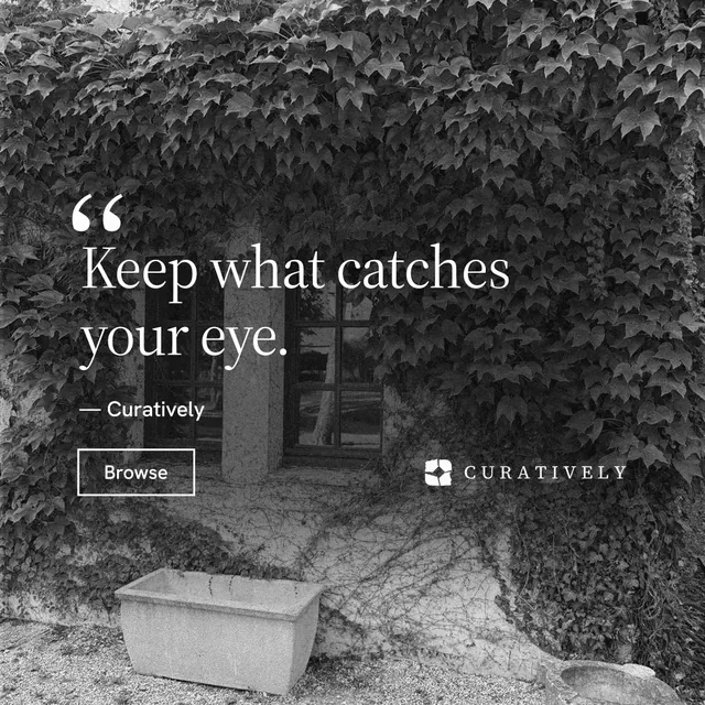 Instagram post for Curatively: "Keep a vault for each thing you make." Editorial style, quote layout, dark palette in black, grey.