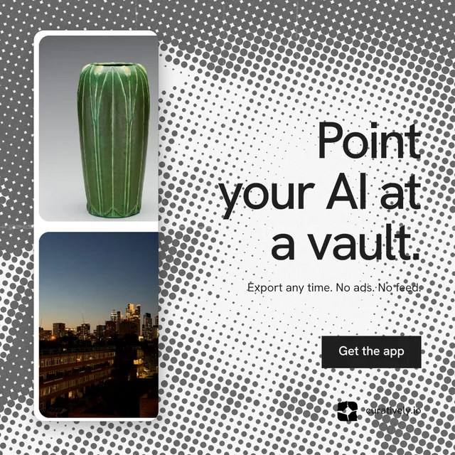 Instagram post for Curatively: "Point your AI at a vault." Swiss style, right layout, light palette in grey, white.