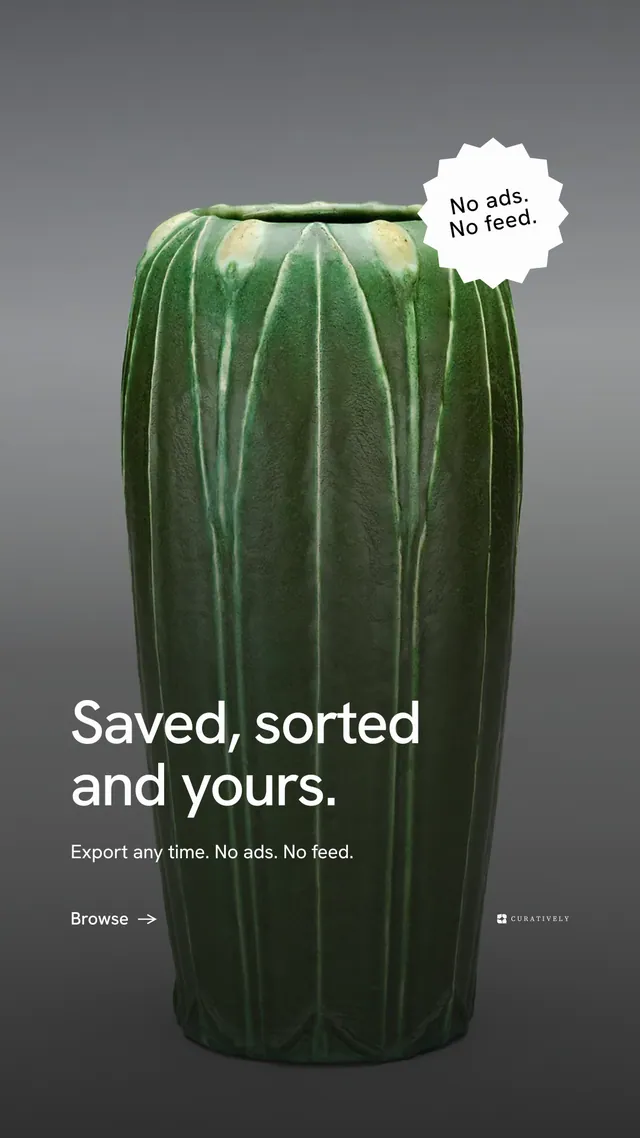 Instagram story for Curatively: "Saved, sorted and yours." Minimal luxury style, sticker layout, dark palette in black, grey.