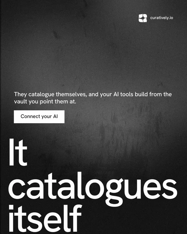 Instagram portrait post for Curatively: "Private until you choose." Swiss style, oversized layout, dark palette in black, grey.