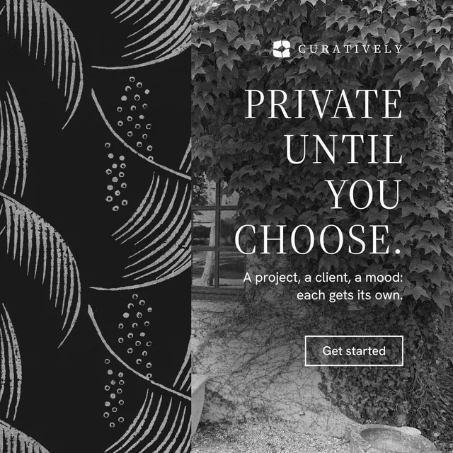Instagram post for Curatively: "Private until you choose." Editorial style, right layout, dark palette in black, grey.