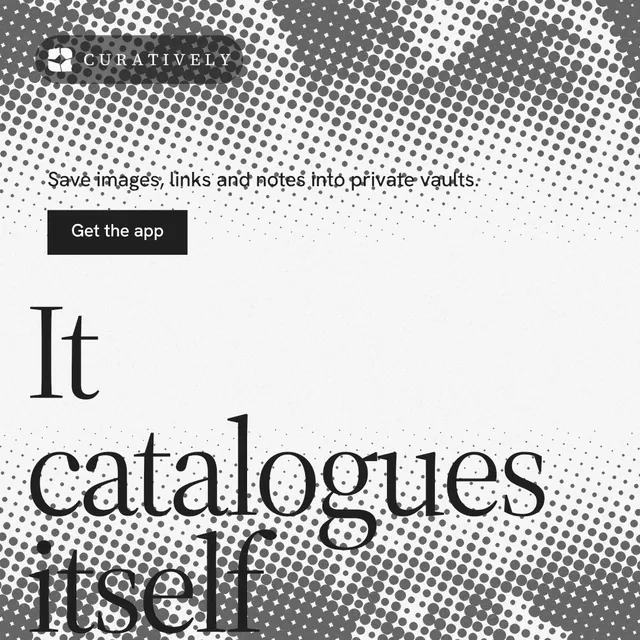 Instagram post for Curatively: "Keep a vault for each thing you make." Split block style, oversized layout, light palette in white, grey.
