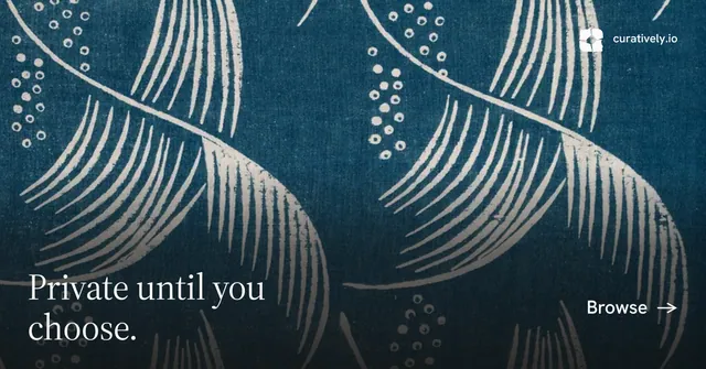 Social ad for Curatively: "Private until you choose." Minimal luxury style, image led layout, dark palette in blue, black, grey.