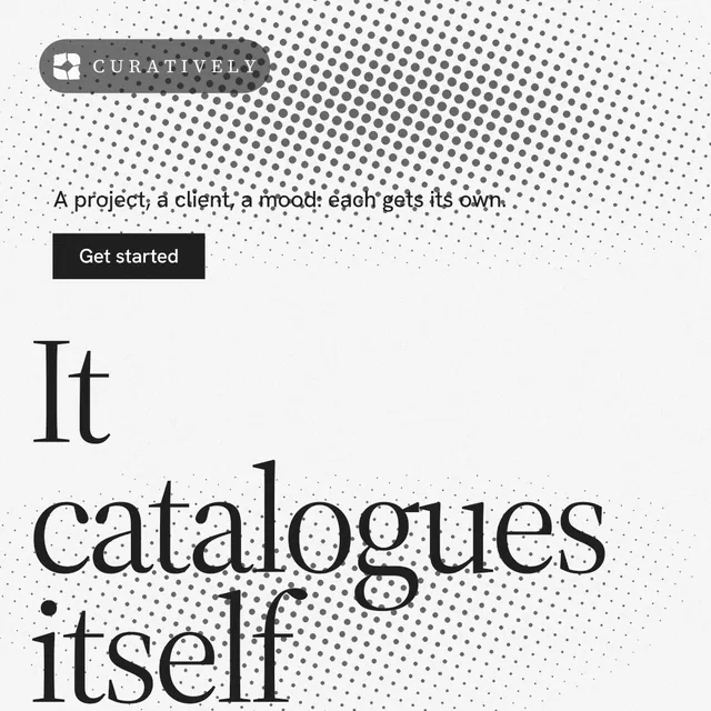 Instagram post for Curatively: "Keep what catches your eye." Split block style, oversized layout, light palette in white, grey.