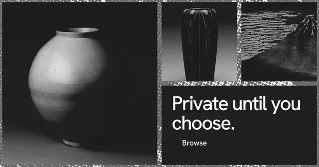 Social ad for Curatively: "Private until you choose." Swiss style, collage layout, dark palette in black, grey.