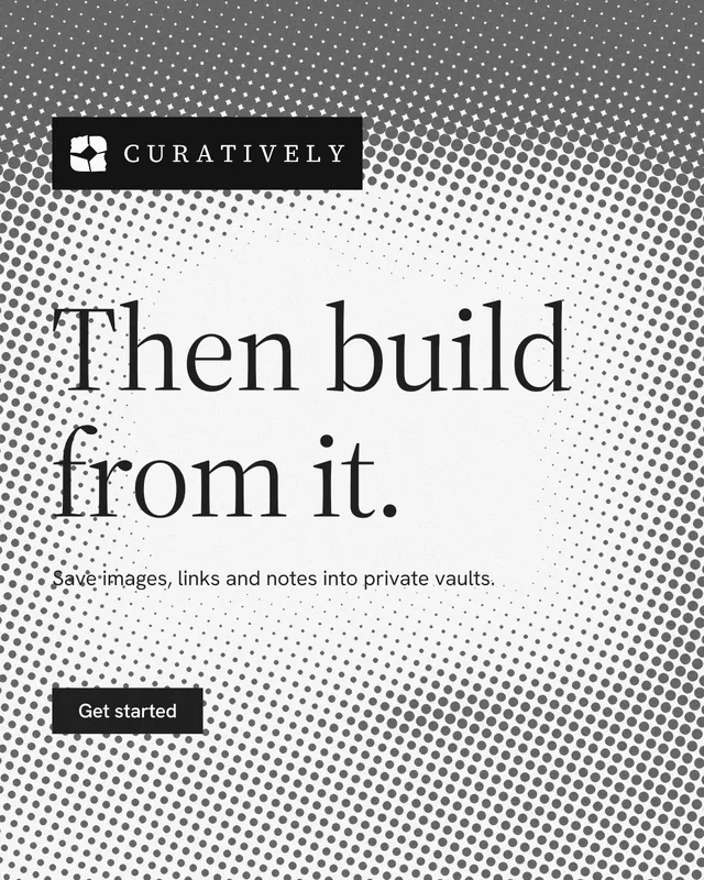 Instagram portrait post for Curatively: "Then build from it." Split block style, announce layout, light palette in grey, white.